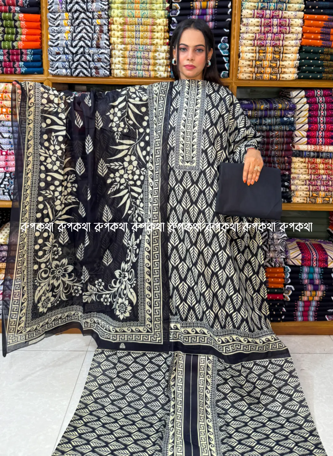 আনস্টিচ প্রিমিয়াম কটন গঙ্গা থ্রি-পিস জামা + ওড়না + প্যান্ট
